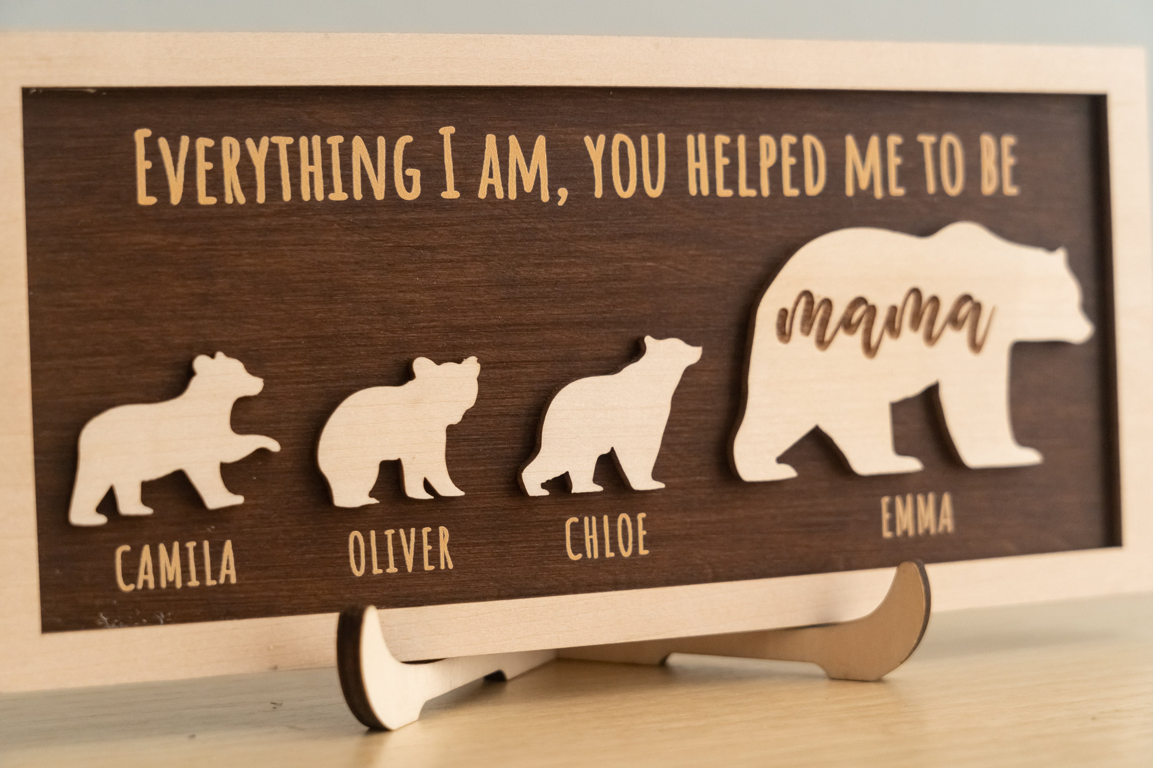 Personalized Mama Bear Wood Sign gift for grandma and family keepsake Y38