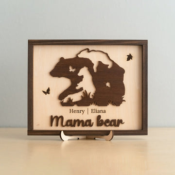 Mama Bear Family Wooden Sign Gift for Mom and Family Decor Y39