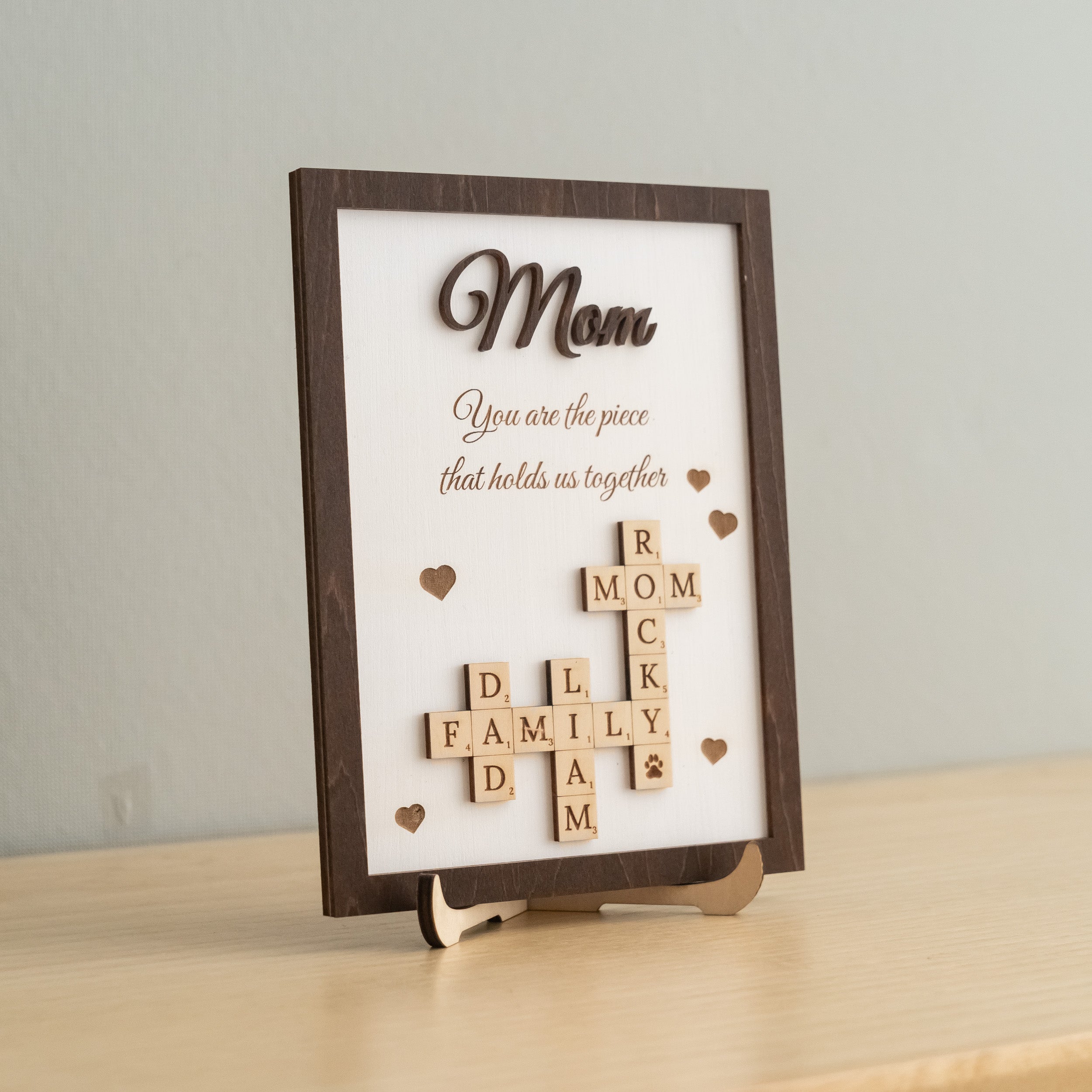 Personalized Wooden Scrabble Family Sign for Mothers Day Gift and Scrabble Family Sign Y43