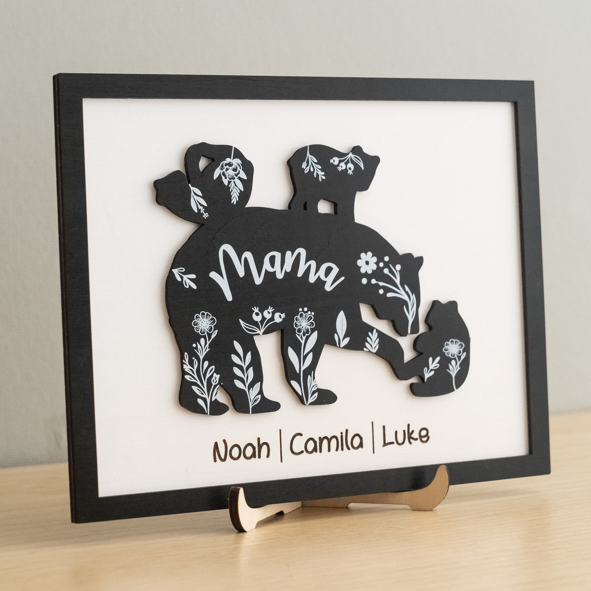 Mama Bear Family Wooden Sign Personalized Gift for Mom Decor Y42