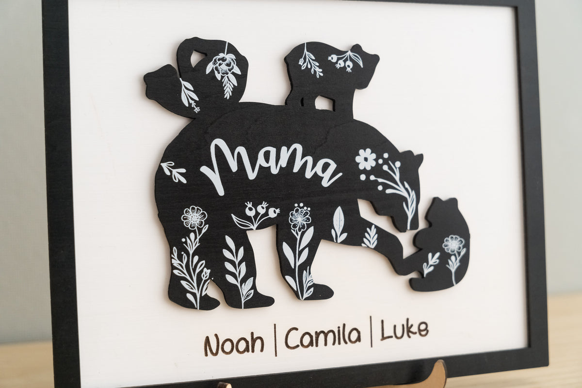 Mama Bear Family Wooden Sign Personalized Gift for Mom Decor Y42