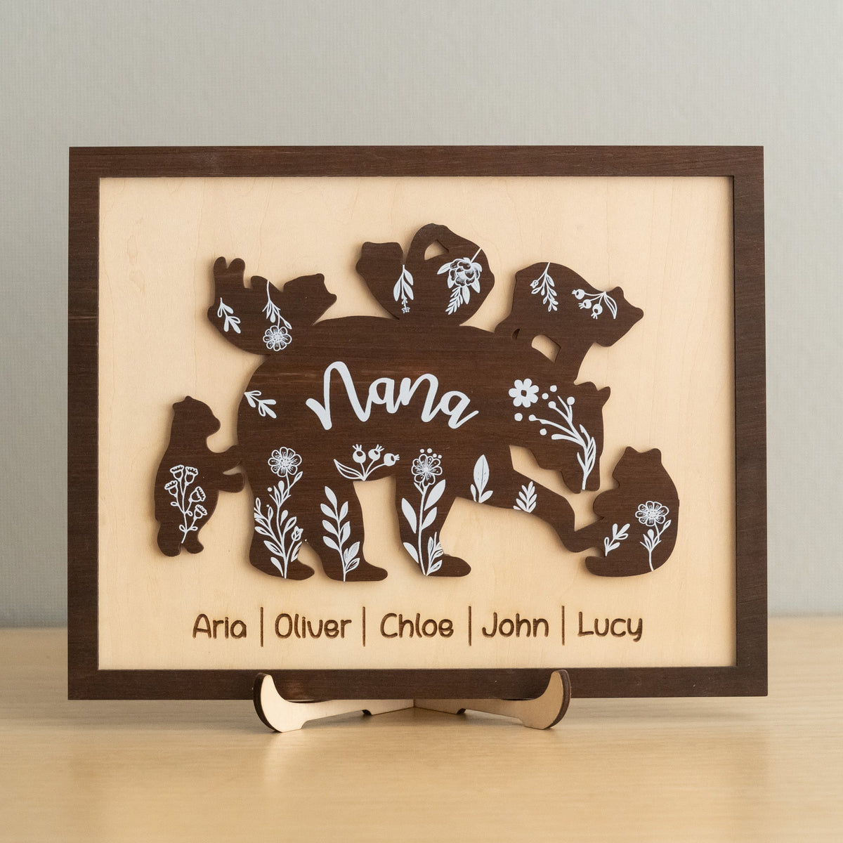 Mama Bear Family Wooden Sign Gift for Mom and Personalized Decor Y42