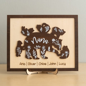 Mama Bear Family Wooden Sign Gift for Mom and Personalized Decor Y42