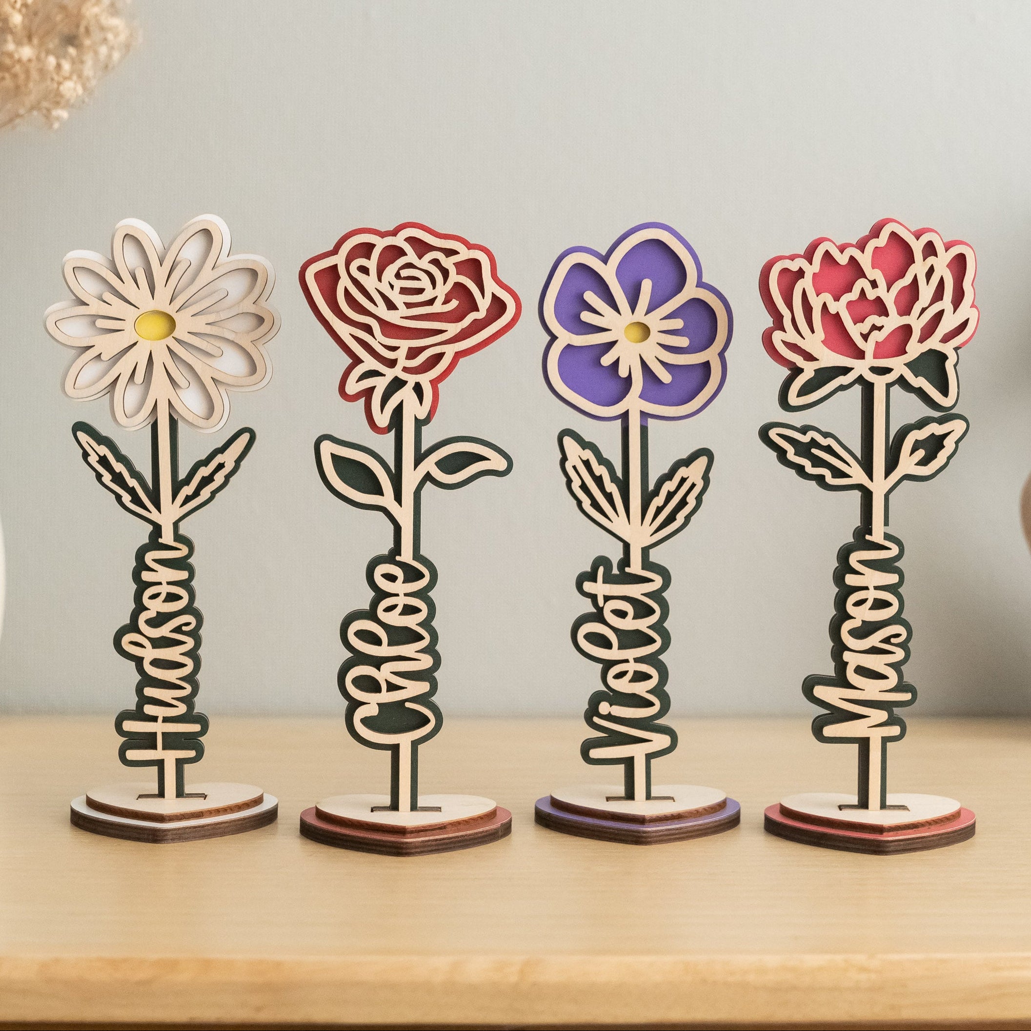 Personalized Wooden Flower Stand Name Flower Decor for Home J48