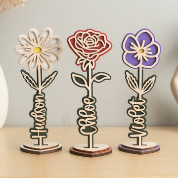 Personalized Wooden Flower Stand for Family and Table Decor J48