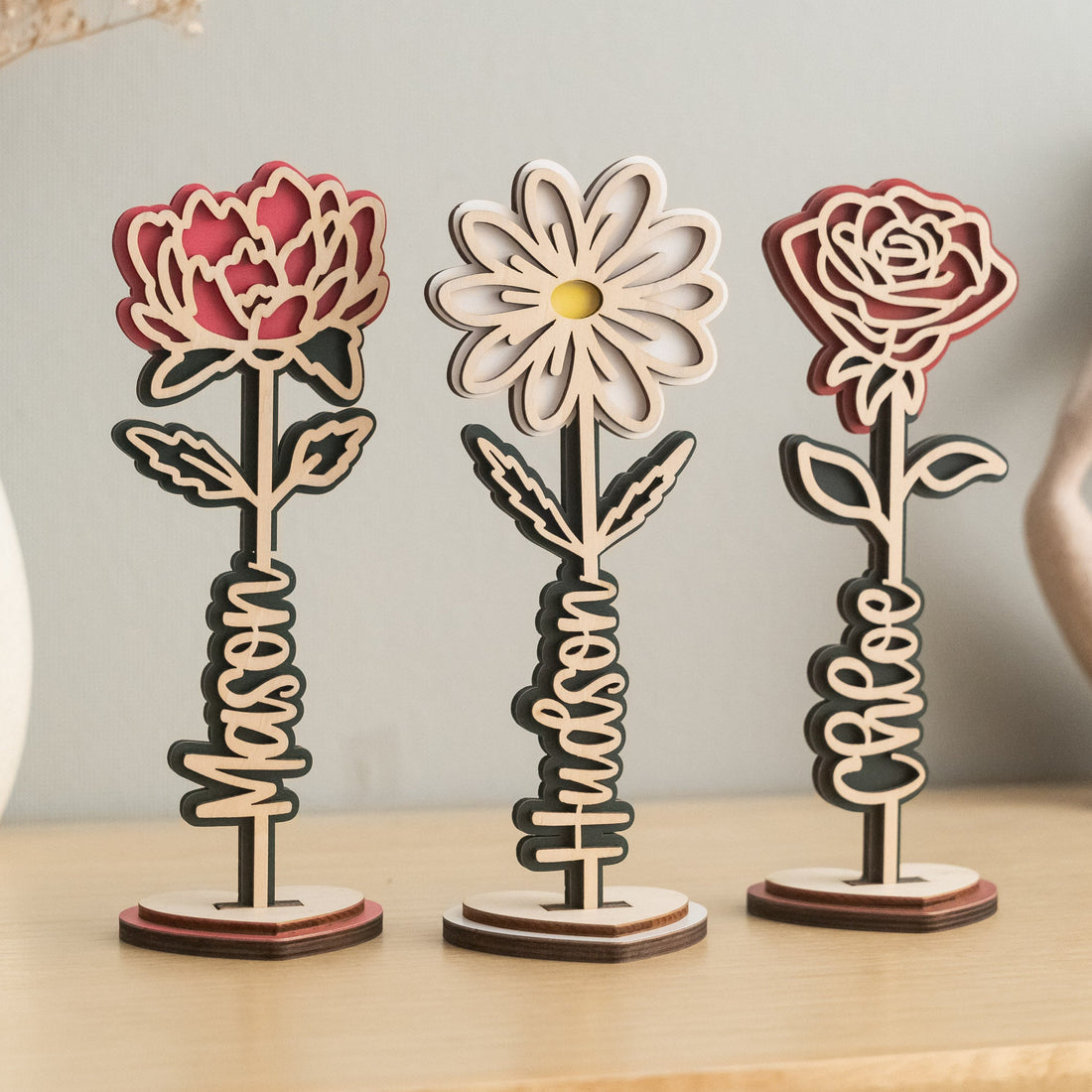 Personalized Wooden Flower Stand Name Flower Decor for Home J48