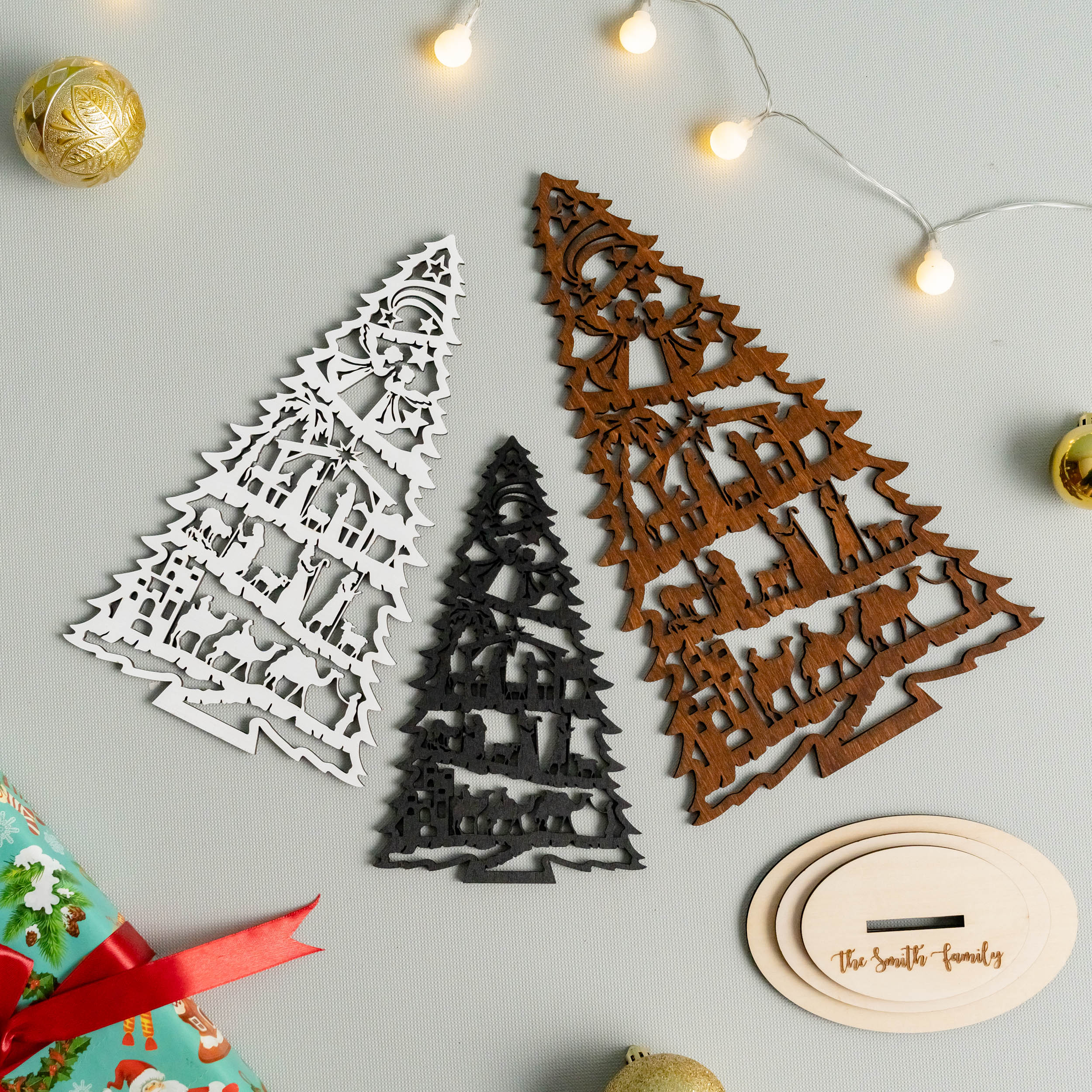 Festive Wooden Christmas Tree Decoration for a Cheerful Tabletop