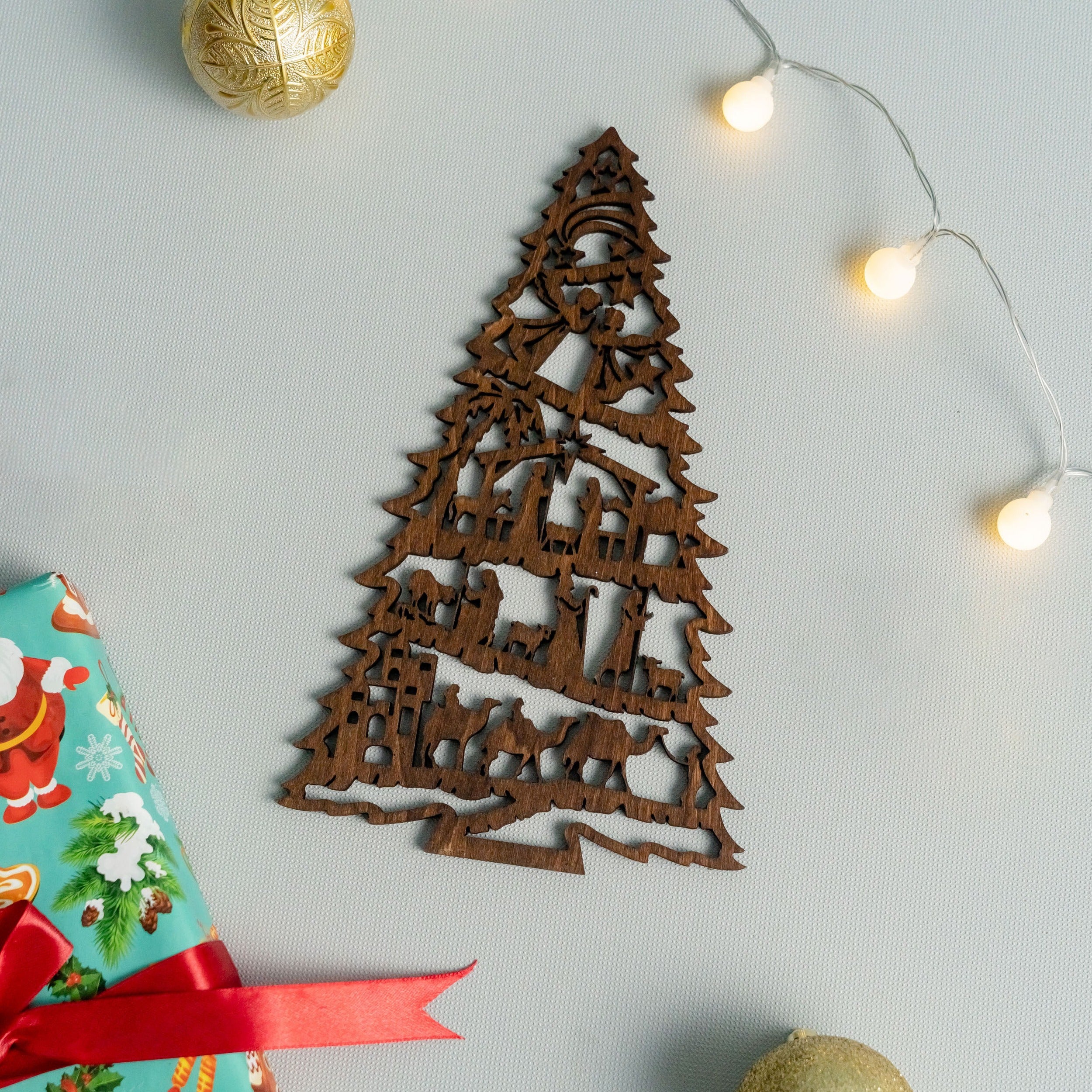 Festive Wooden Christmas Tree Decoration for a Cheerful Tabletop