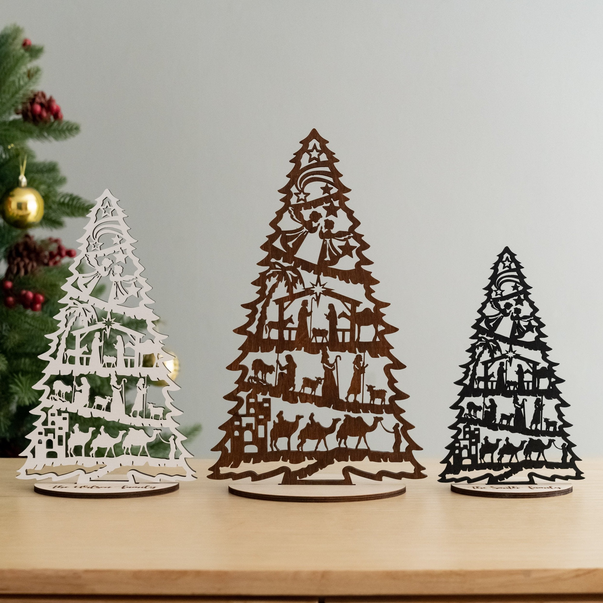 Festive Wooden Christmas Tree Decoration for a Charming Holiday Tabletop