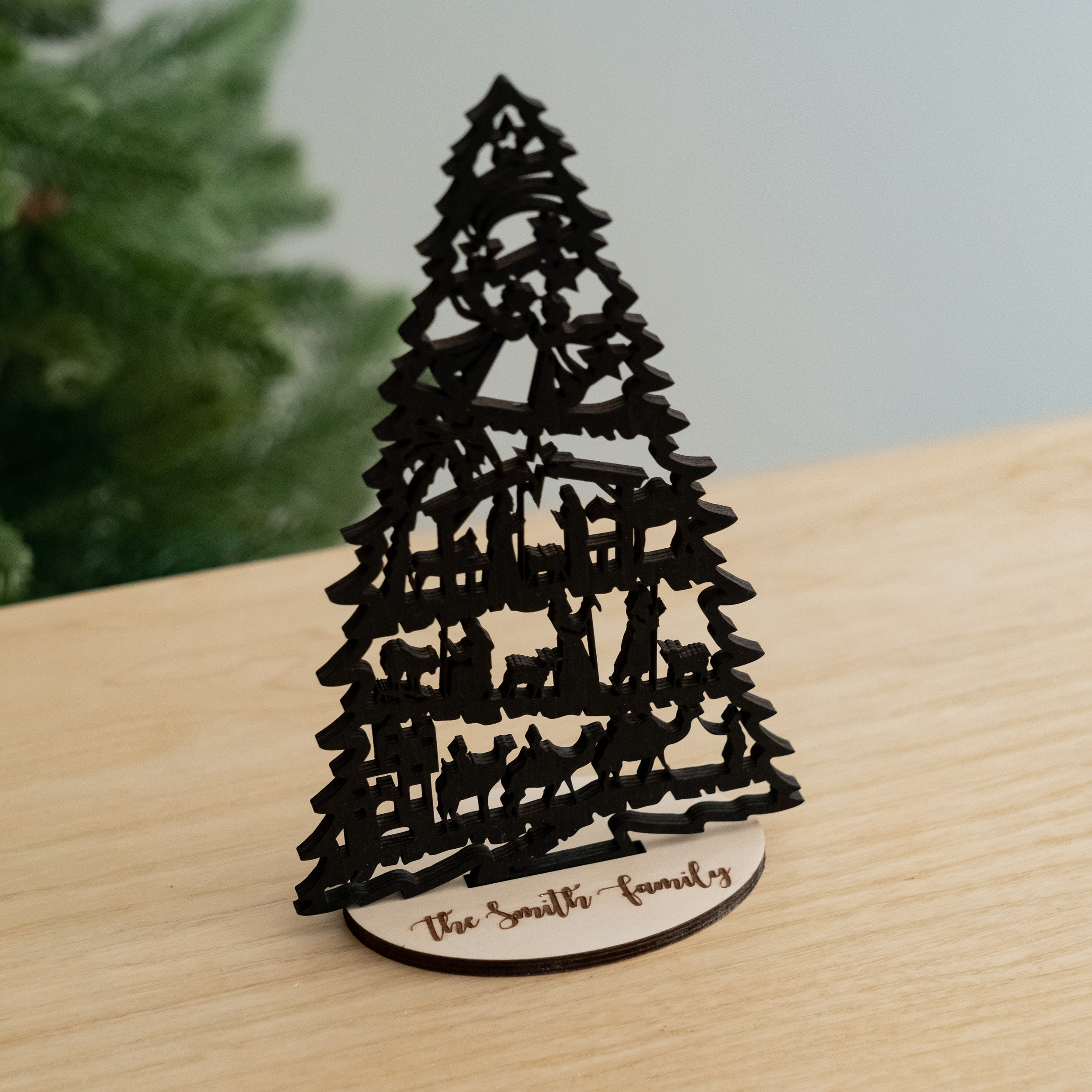 Wooden Christmas Tree Decoration for a Festive Tabletop Accent