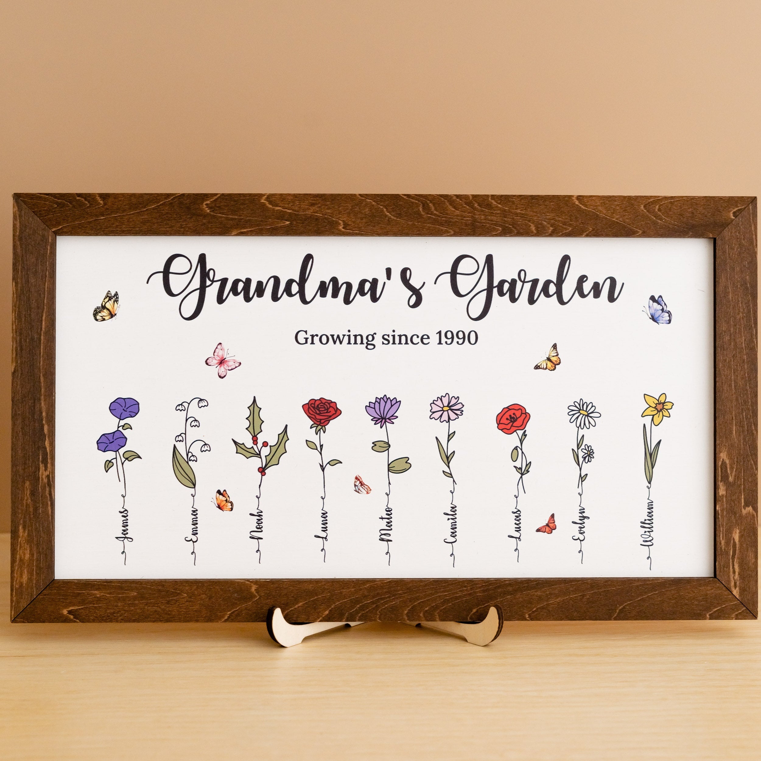 Personalized Wooden Family Flower Garden Sign for Mom Gift E69