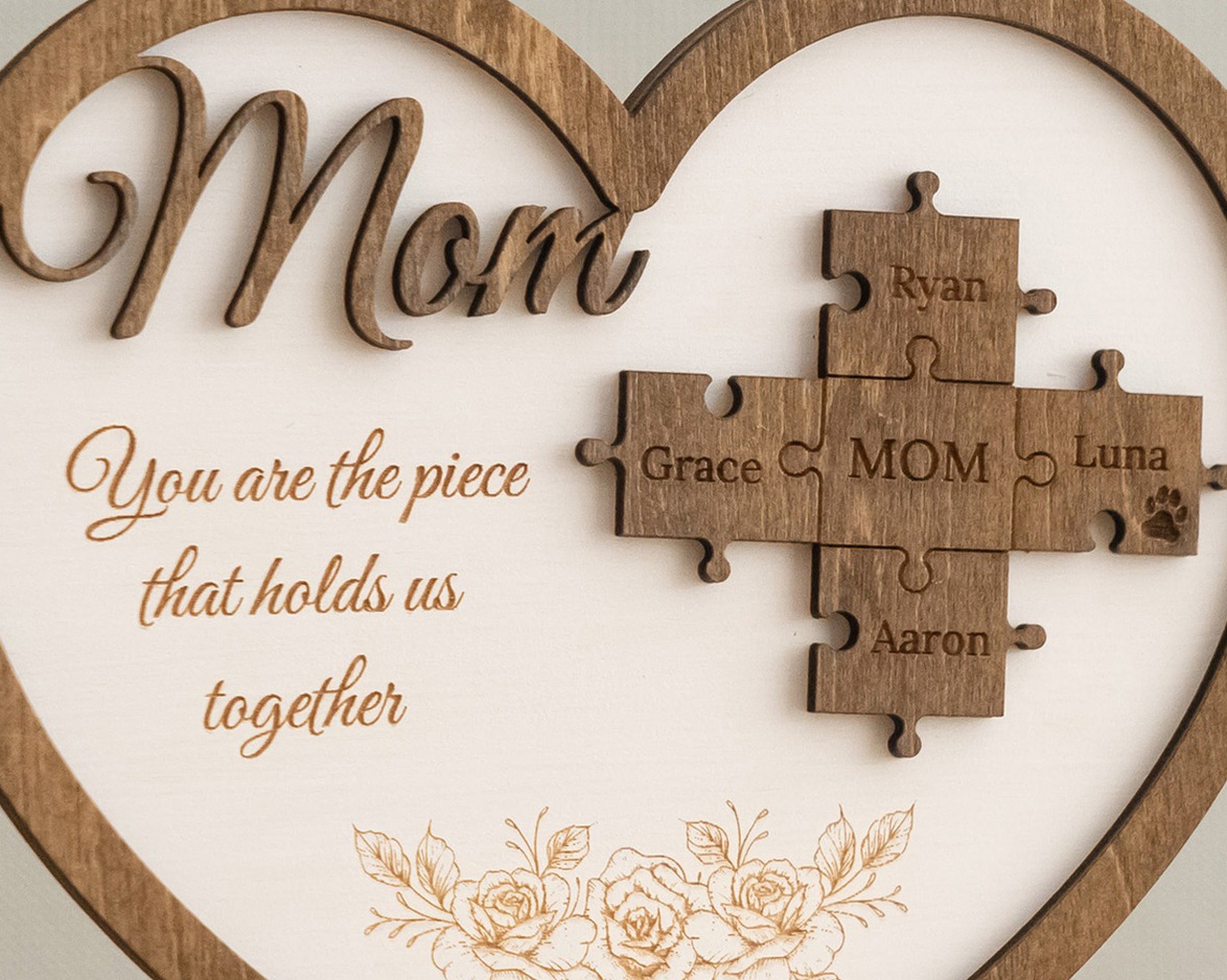 Wooden Heart Puzzle Family Sign for Birthday Gift for Mom D52