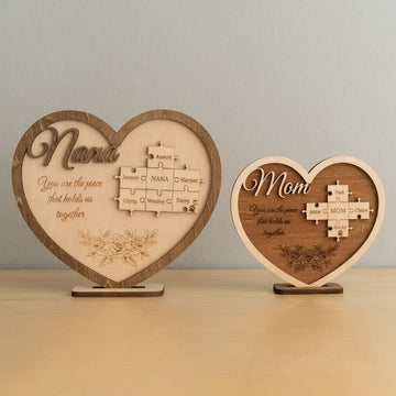 Heart Puzzle Family Name Sign Wood for Mothers Day Gift D52