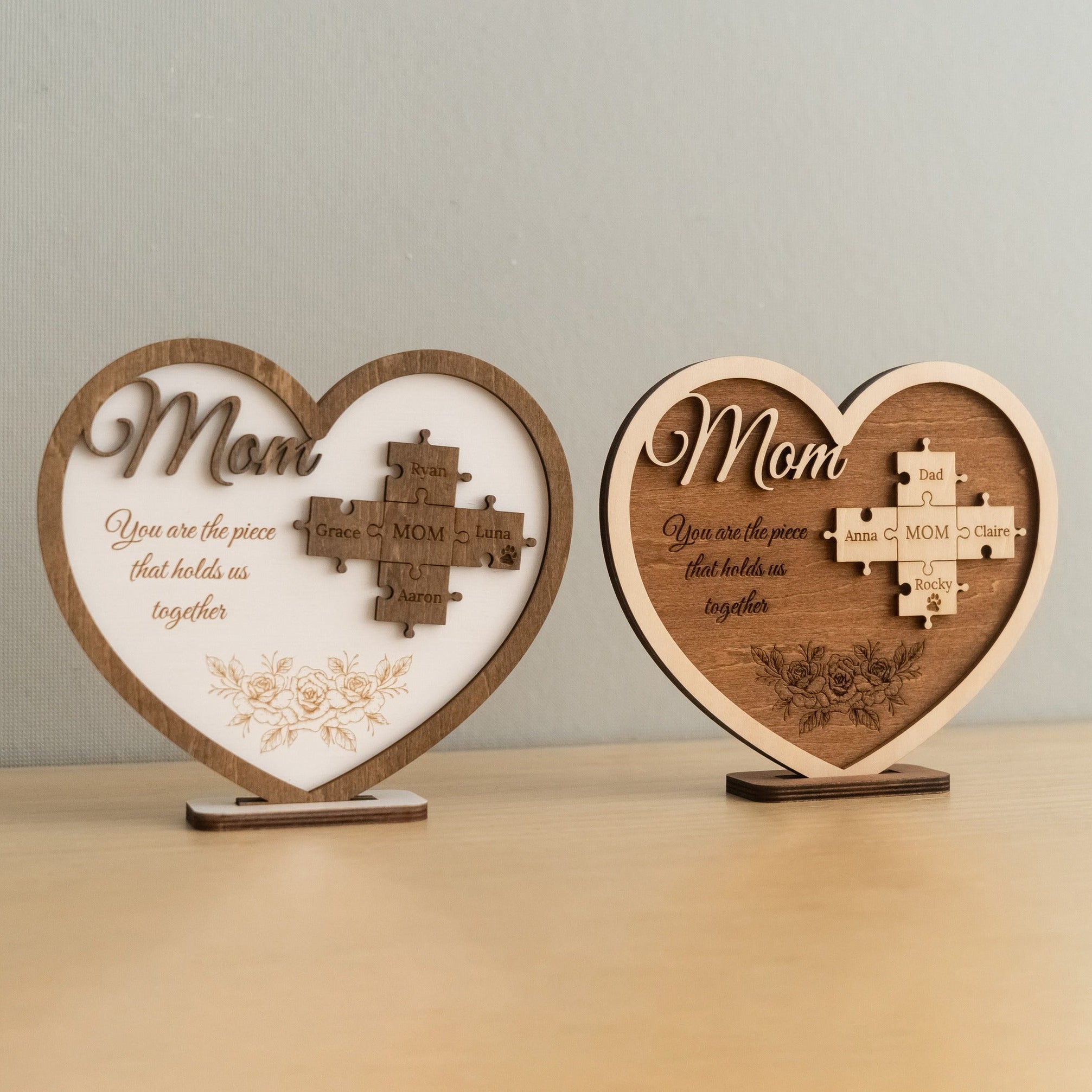 Wooden Heart Puzzle Family Sign for Birthday Gift for Mom D52