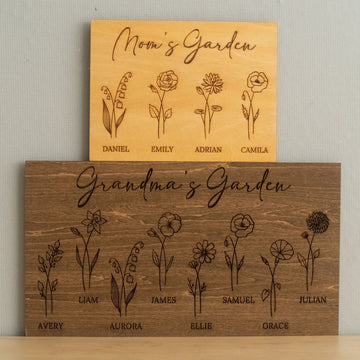 Family Flower Garden Wood Sign for Mothers Day Gift and Engraved Family Sign D51