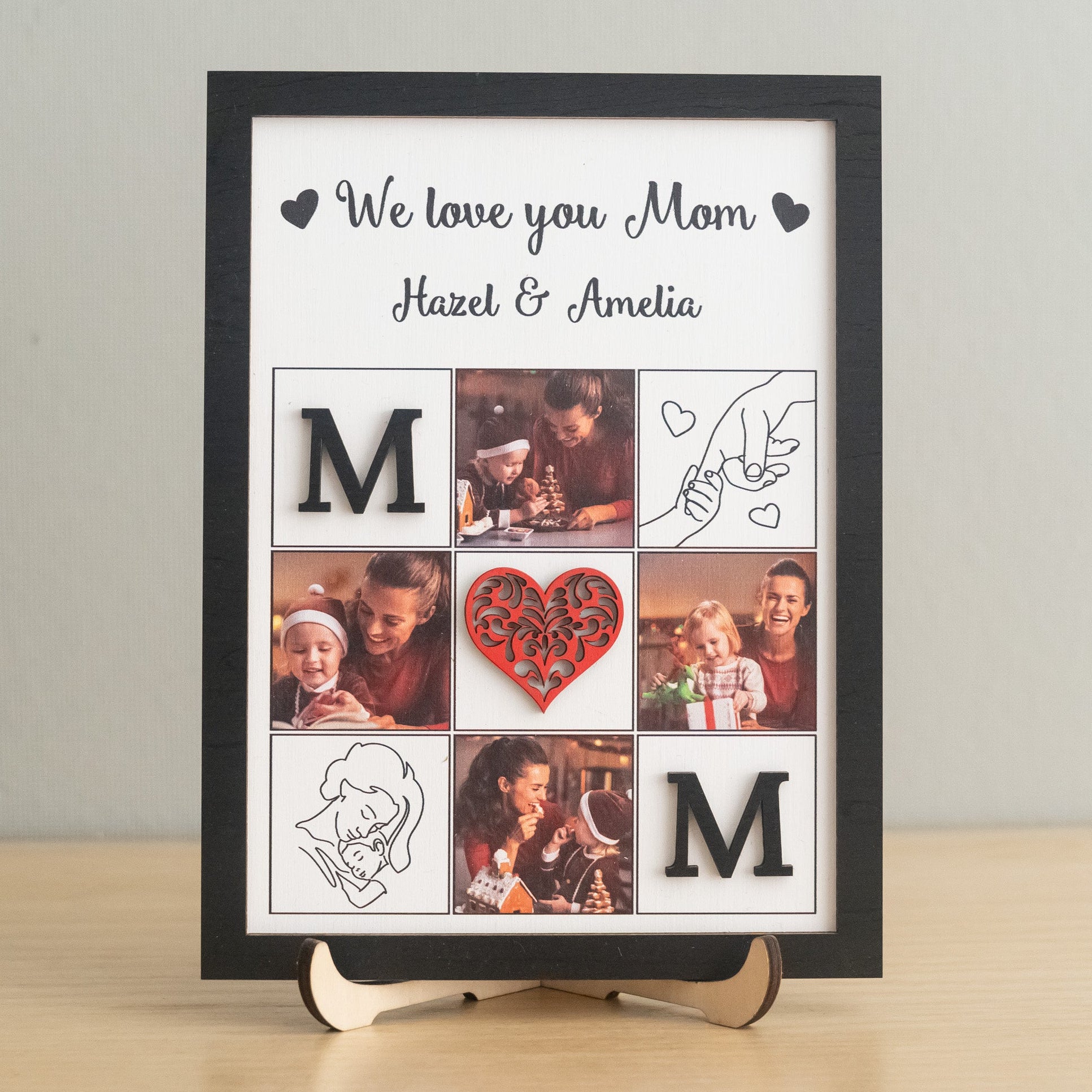 Personalized Wooden Photo Collage for Mom Mothers Day Gift and Family Keepsake Y49