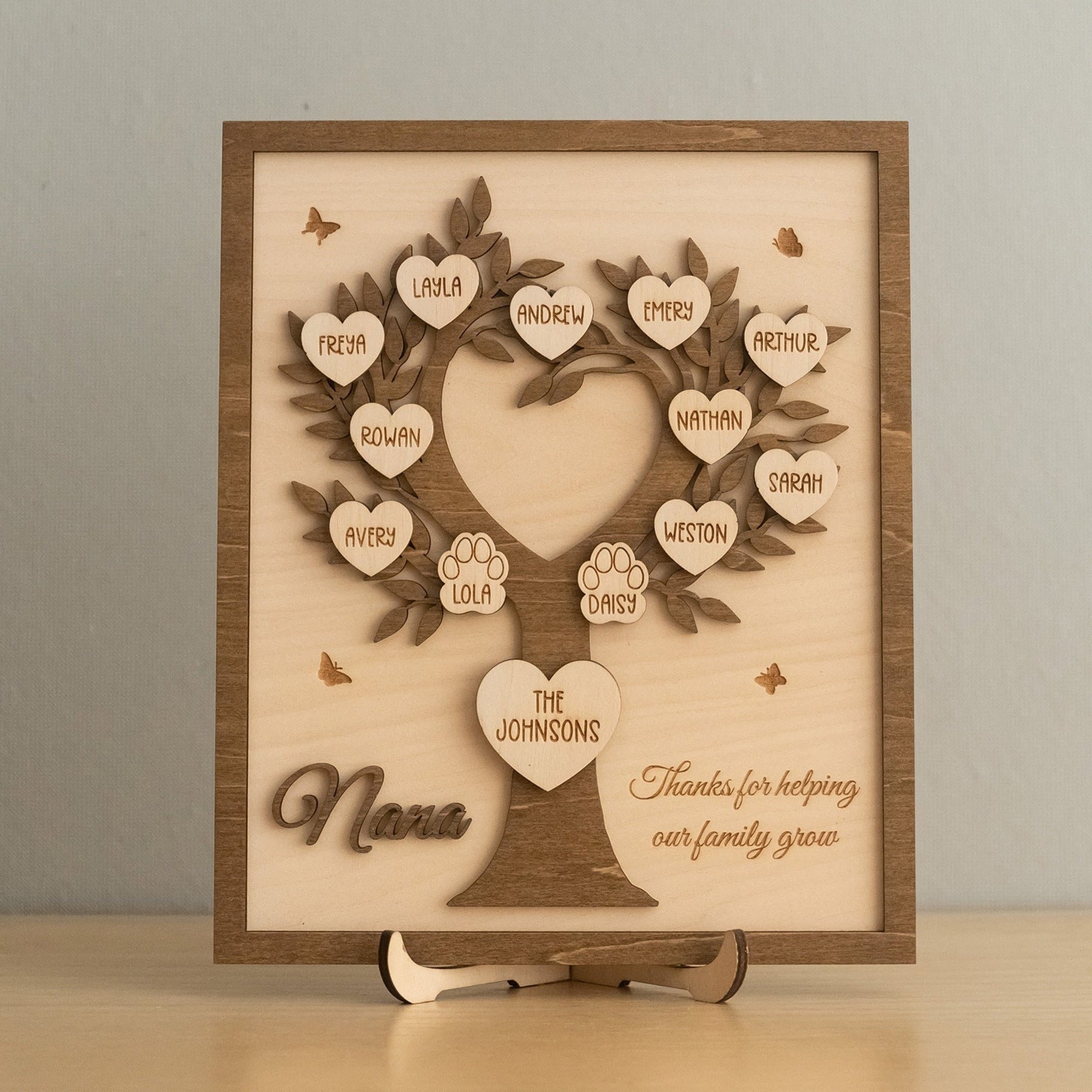 Wooden Personalized Family Tree Sign for Birthday Gift for Mom D53