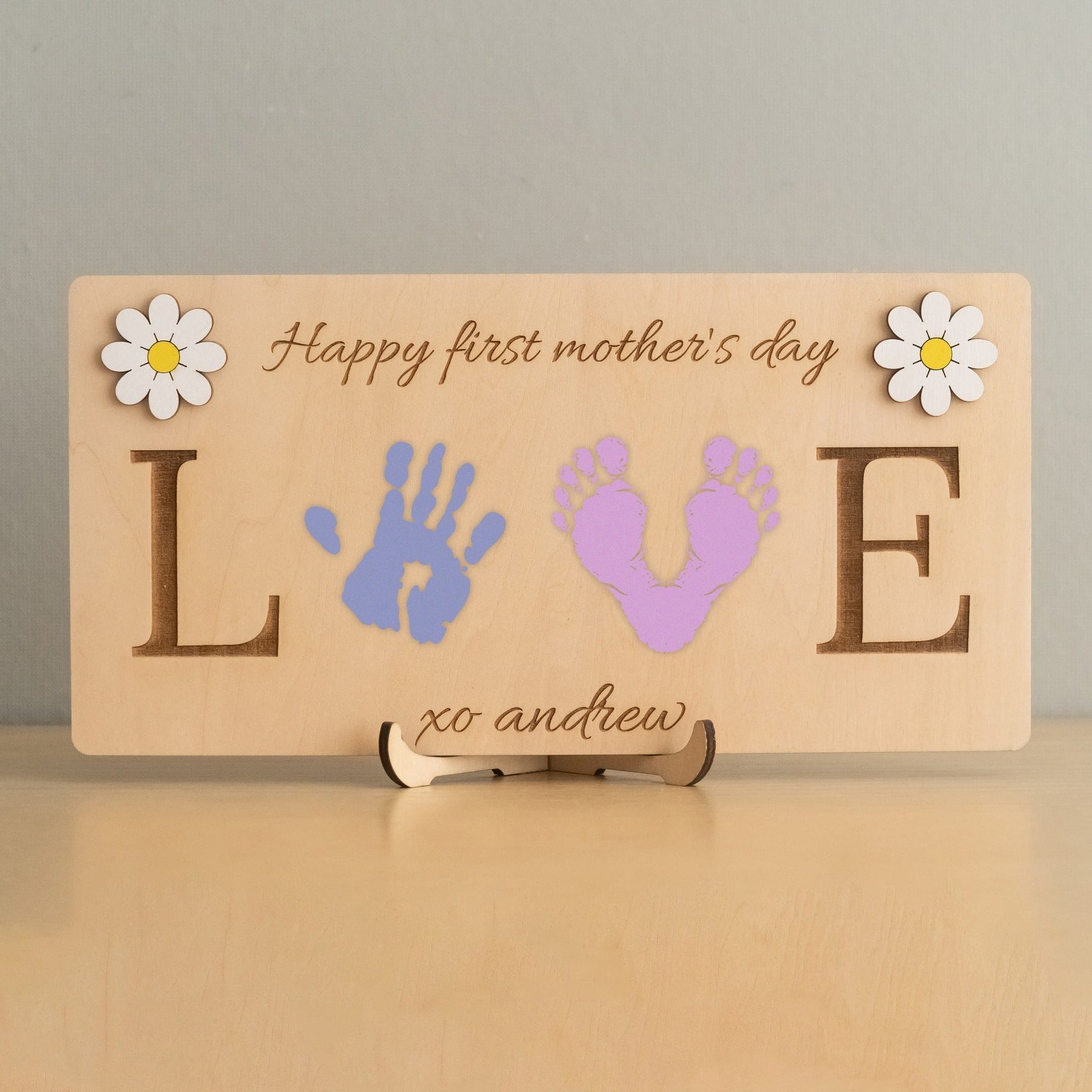 Mother’s Day Handprint Sign Wood for First Mothers Day Gift D55