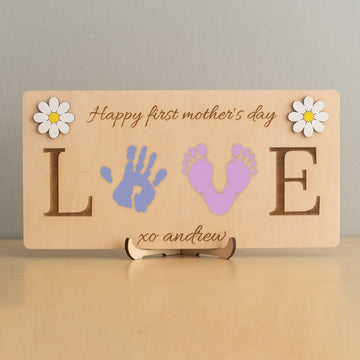 Mother’s Day Handprint Sign Wood for First Mothers Day Gift D55