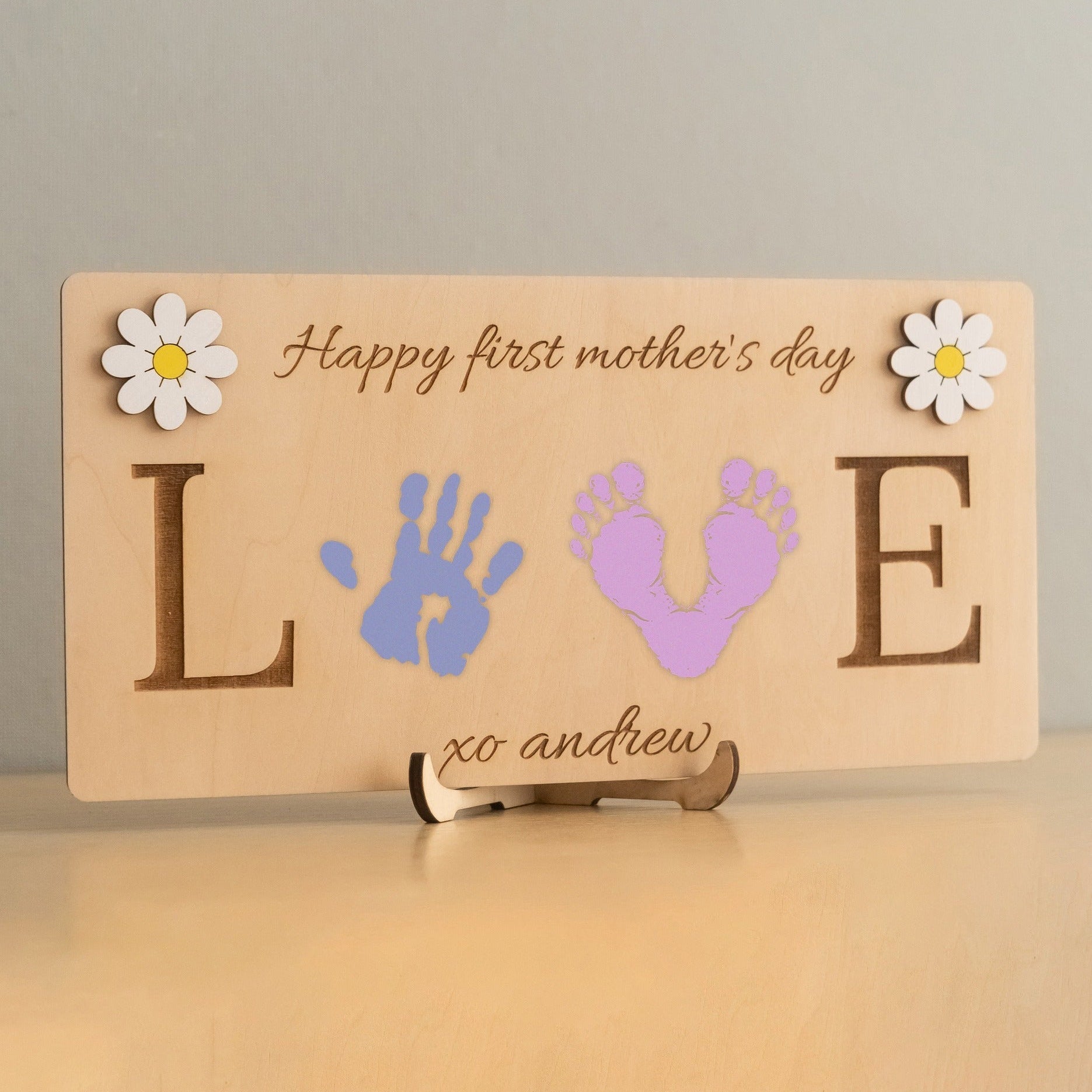 Mother’s Day Handprint Sign Wood for First Mothers Day Gift D55