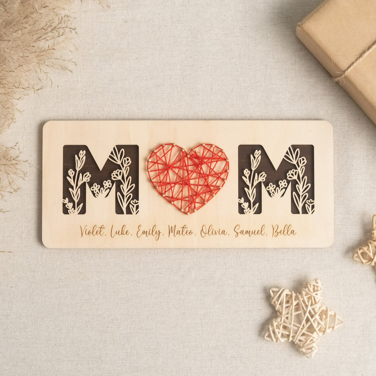 String Heart Family Wooden Decor mothers day presents for wooden table decor Y51