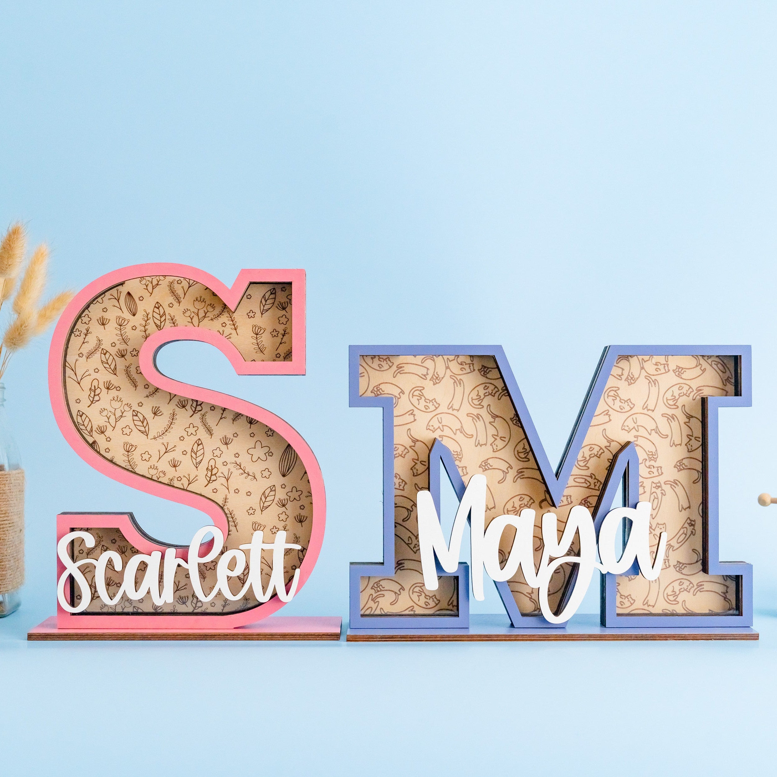 Personalized Letter Piggy Bank Wood Acrylic for Kids Custom Decor E12