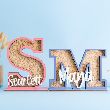 Personalized Letter Piggy Bank Wood Acrylic Baby Room Decor E12