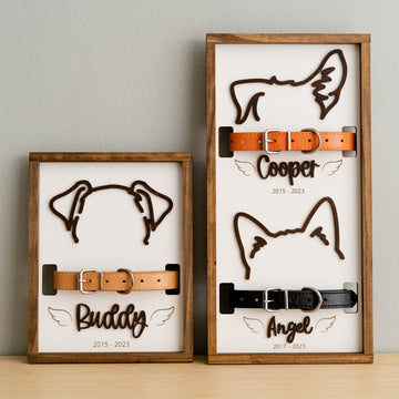 Dog Ear Drawing Framed Wood for Dog Memorial Gift and Pet Decor E88