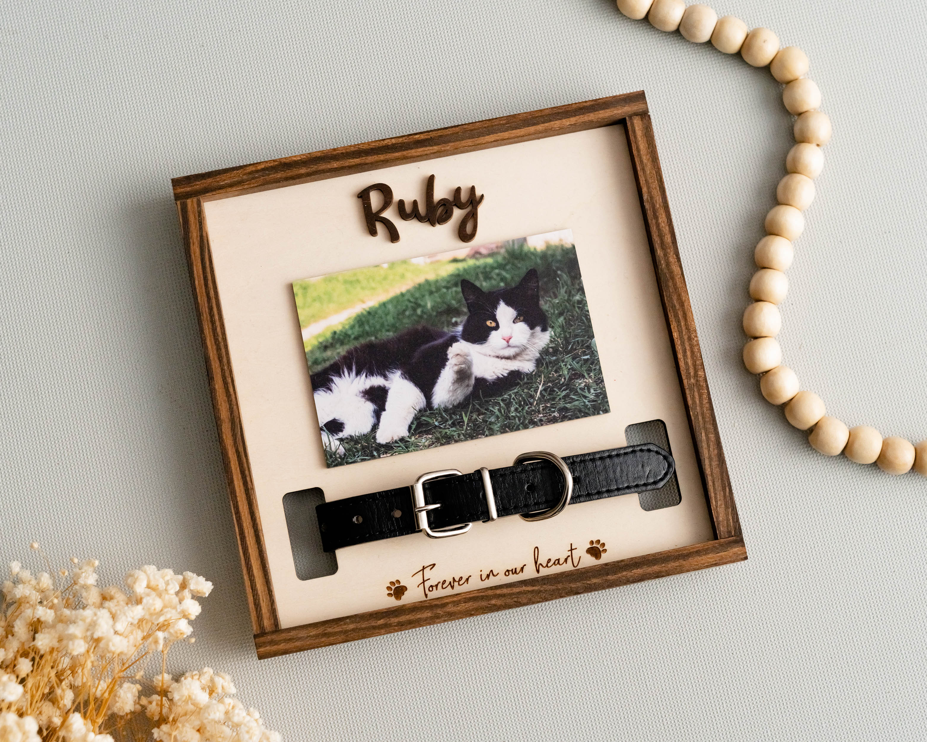 Boho Inspired Pet Memorial Photo Plaque for Home Decor