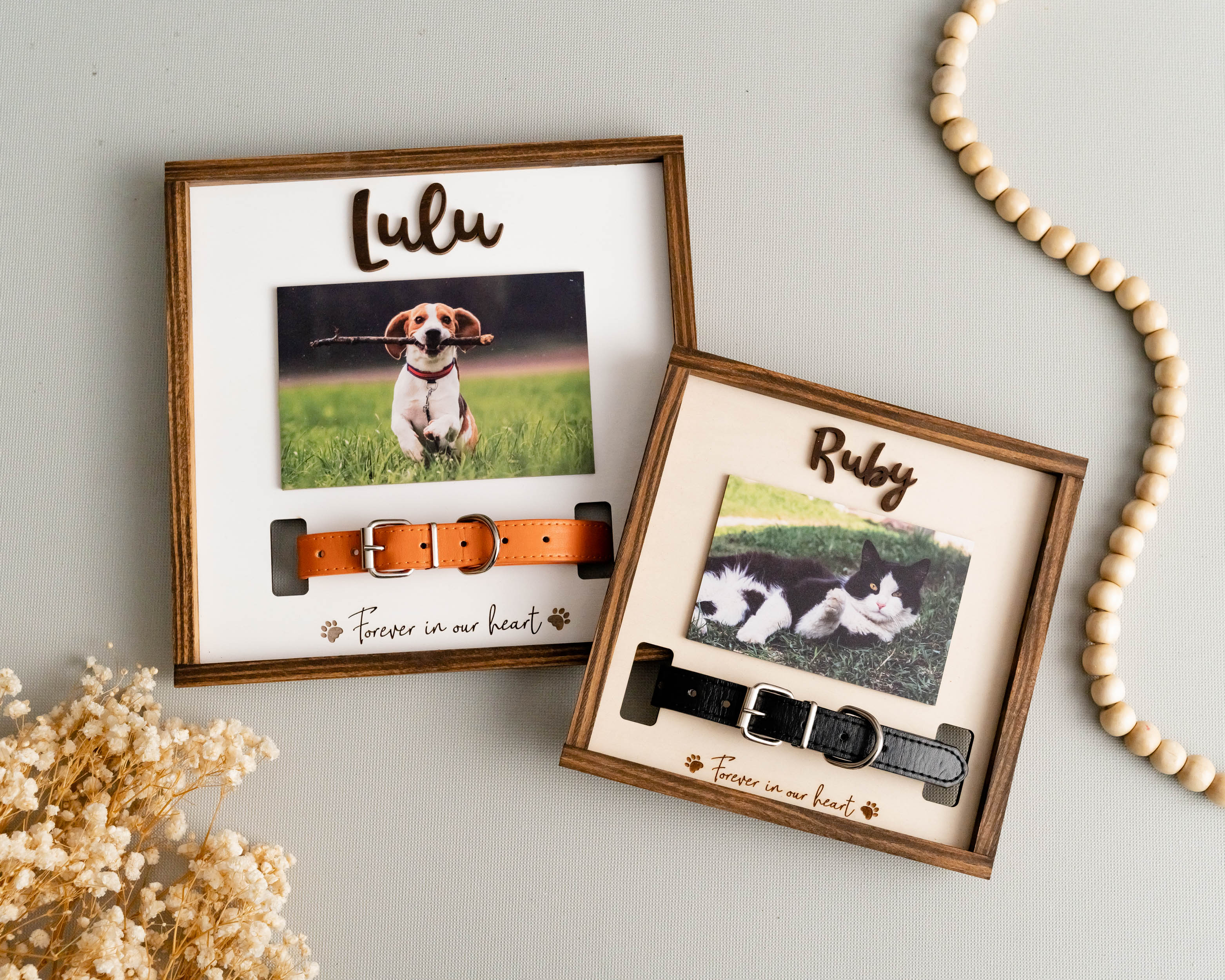 Boho Inspired Pet Memorial Photo Plaque for Home Decor