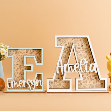 Wooden Name Piggy Bank with Patterned Background