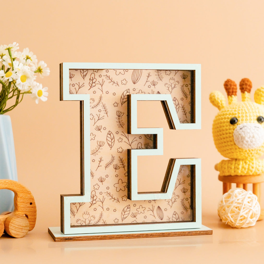 Personalized Letter Piggy Bank Wood Acrylic Baby Room Decor E12