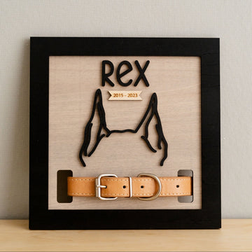 Dog Ear Drawing Framed Wood for Pet Memorial Gift and Collar Display J51