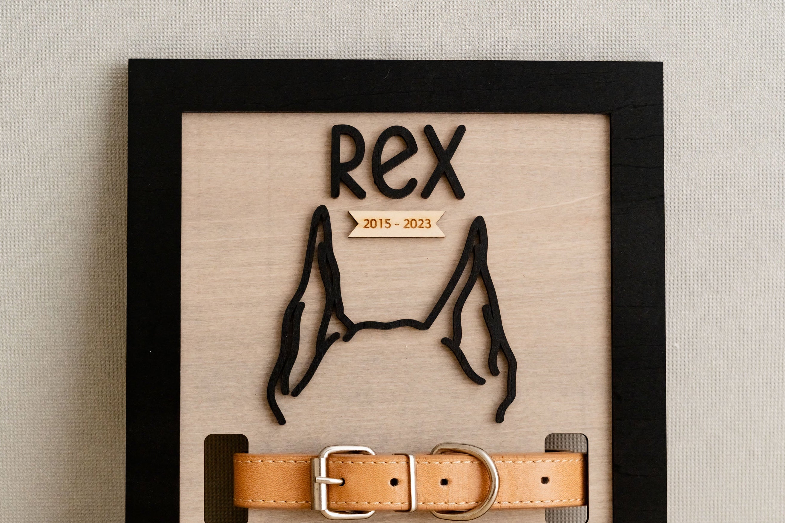 Dog Ear Drawing Framed Wood for Pet Memorial Gift and Collar Display J51