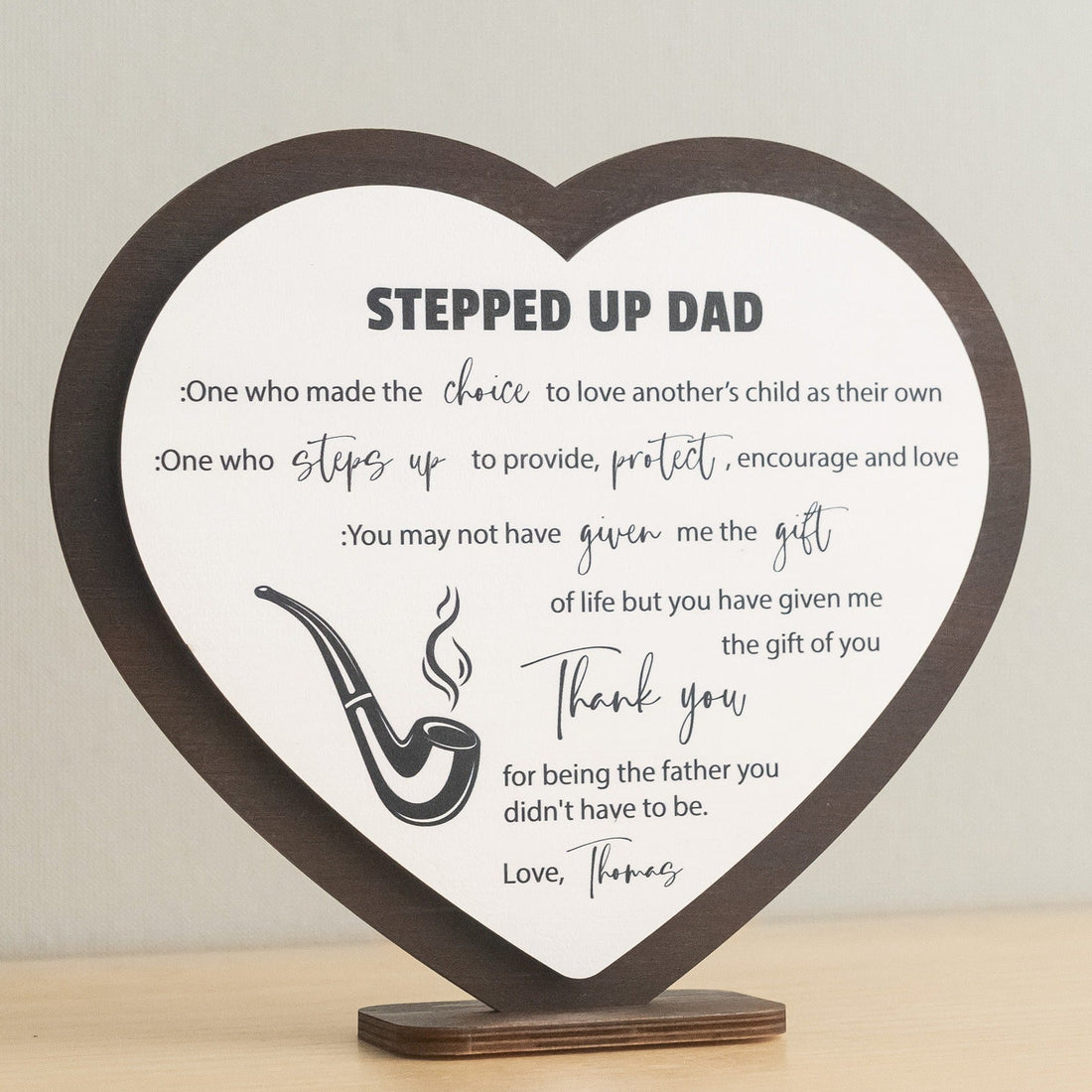 Stepped Up Dad Heart Wood Sign Gift for Dad Rustic Home Accent D88