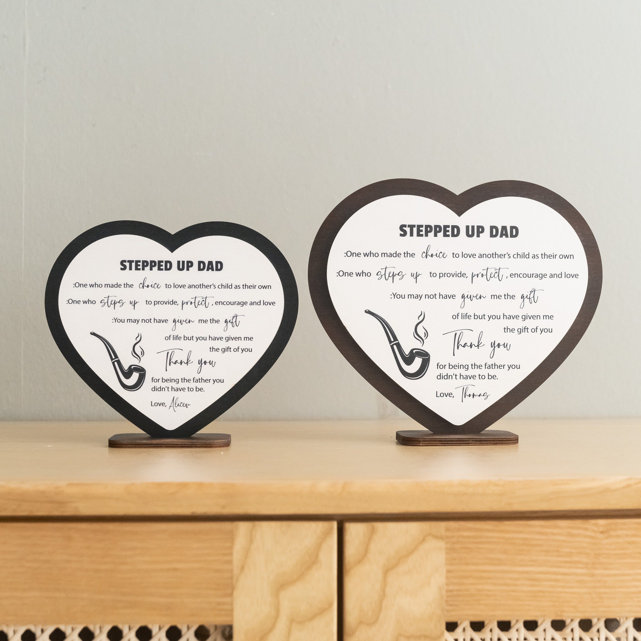Stepped Up Dad Heart Wood Sign Fathers Day Present Rustic Sign D88