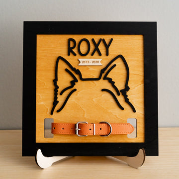 Dog Ear Drawing Framed Wood for Pet Memorial Gift and Keepsake J51