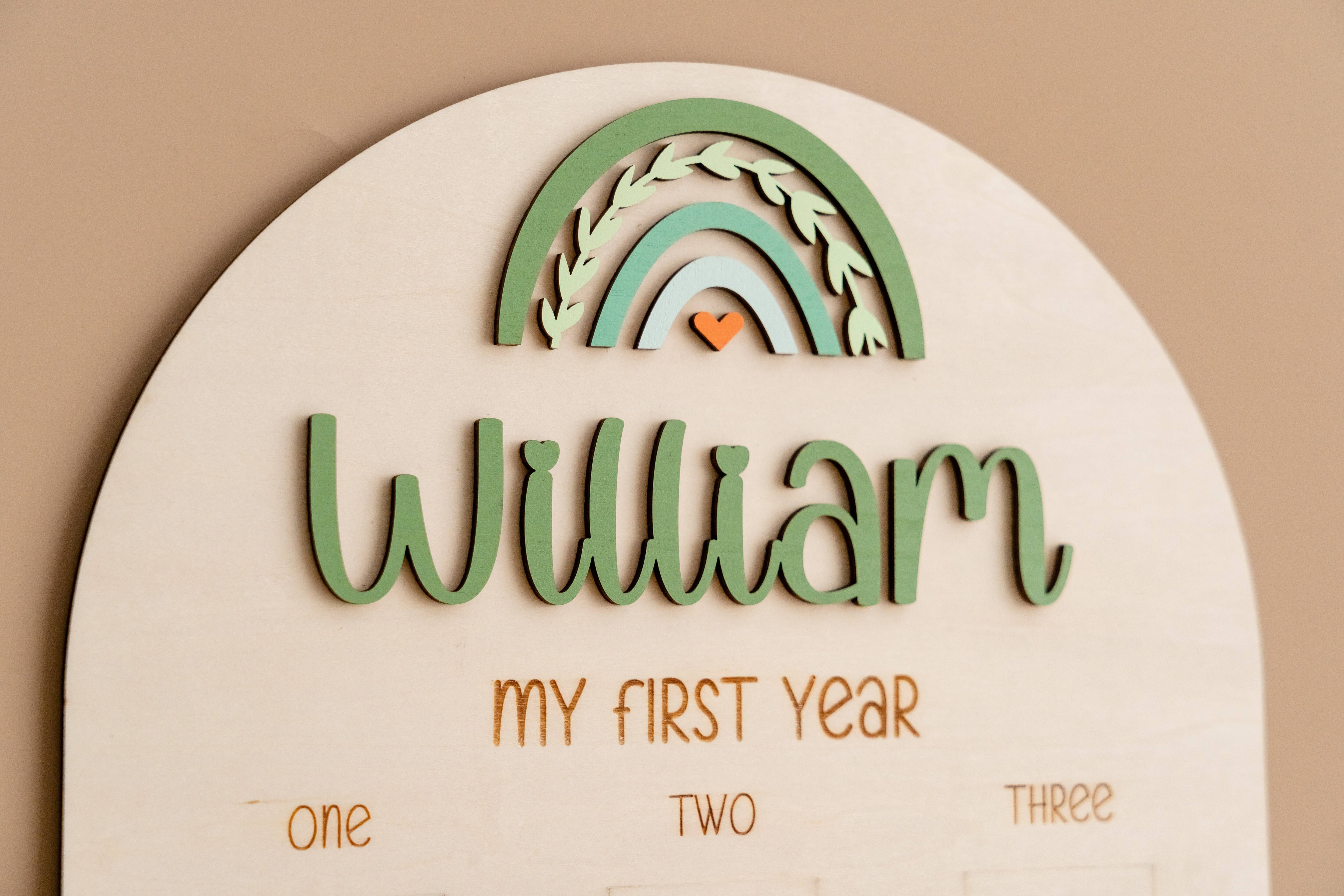 Personalized First Year Photo Board Natural Wood for Nursery J47
