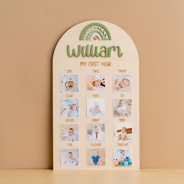 Personalized First Year Photo Board Natural Wood for Nursery J47