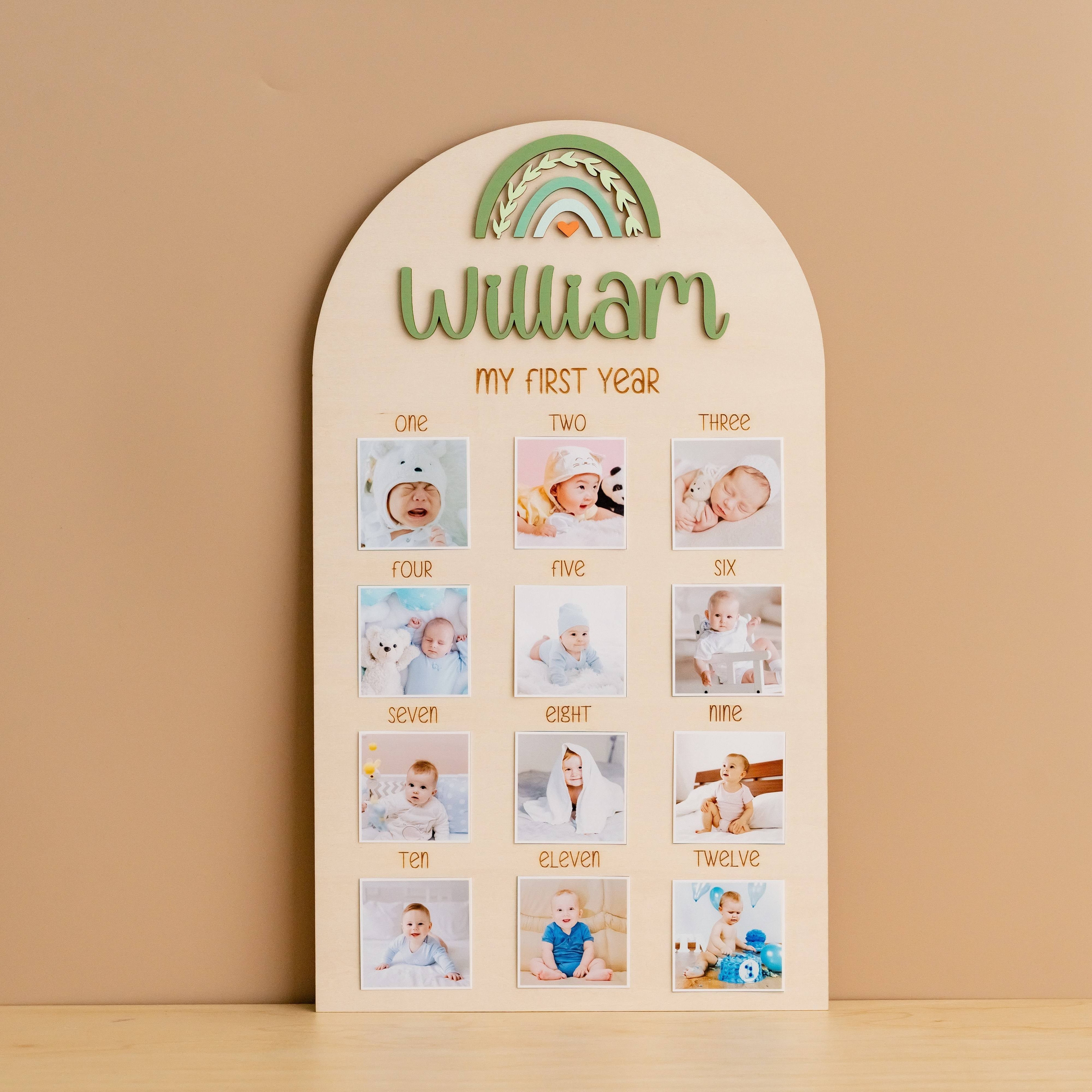 Personalized First Year Photo Board Natural Wood for Nursery J47