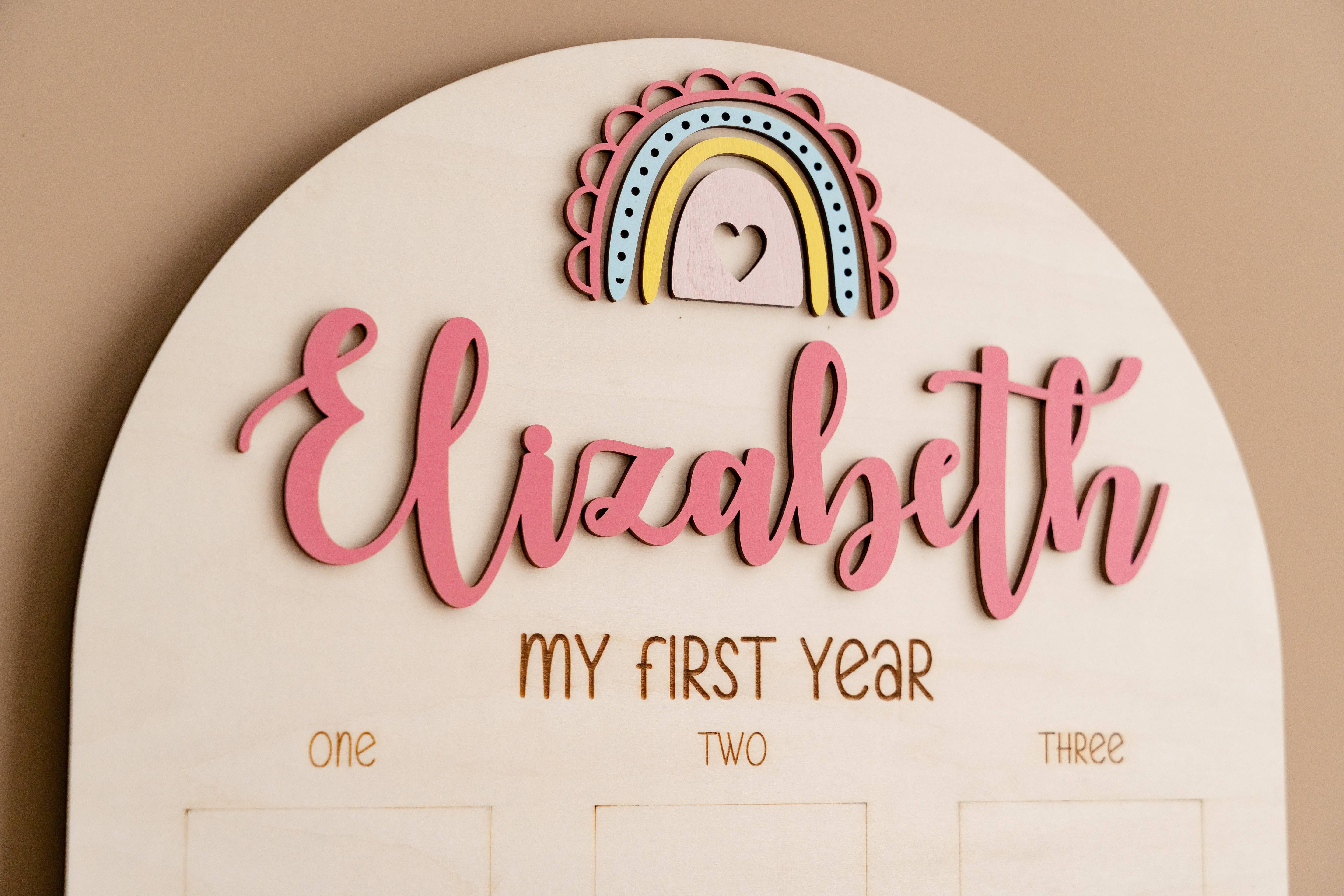 Personalized First Year Photo Board Natural Wood for Nursery J47