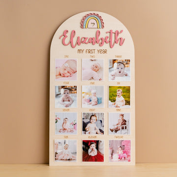 Personalized First Year Photo Board Natural Wood for Baby J47