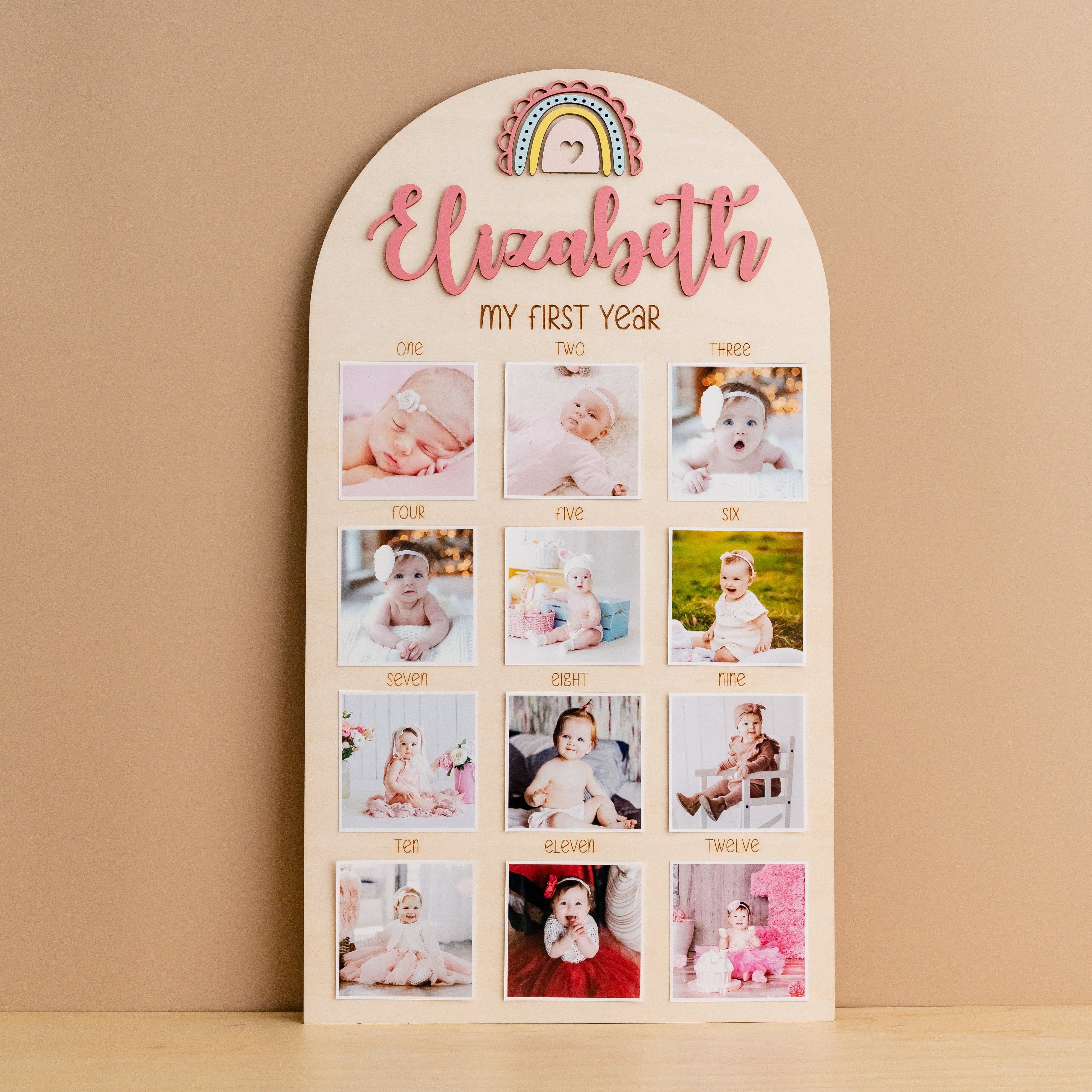 Personalized First Year Photo Board Natural Wood for Baby J47
