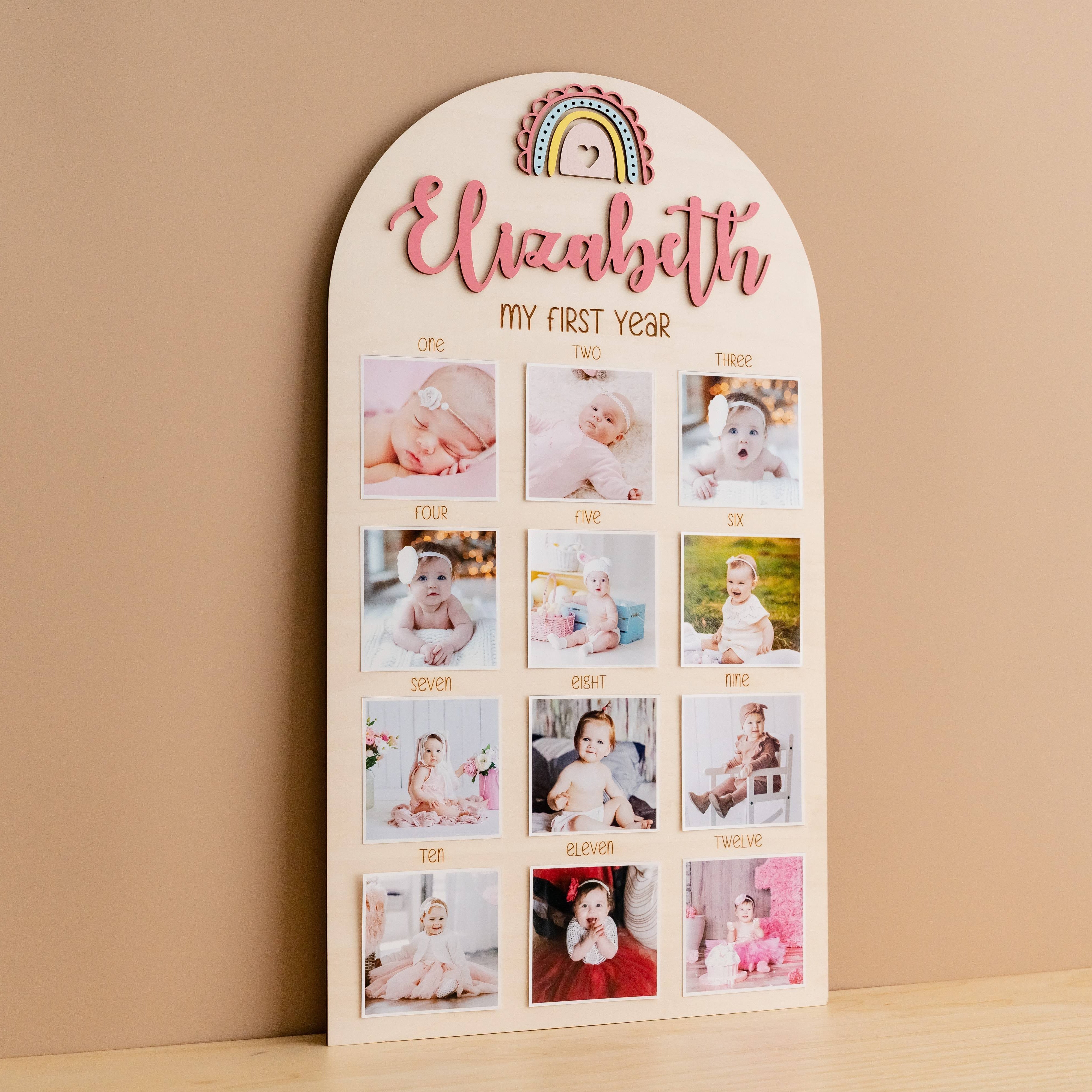 Personalized First Year Photo Board Natural Wood for Baby J47