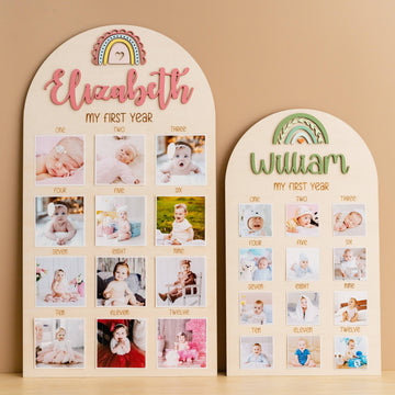 Personalized First Year Photo Board Natural Wood for Nursery J47