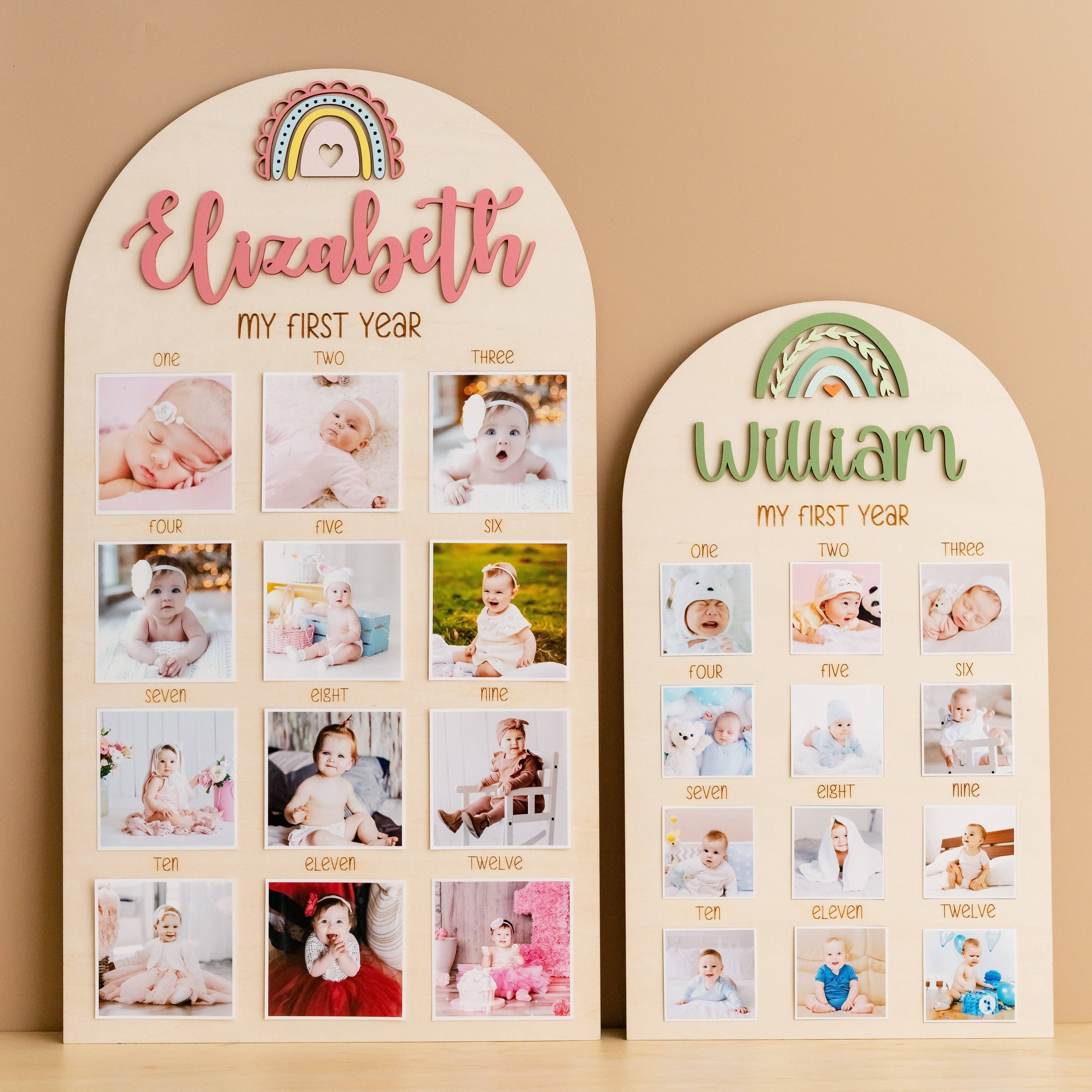 Personalized First Year Photo Board Natural Wood for Nursery J47