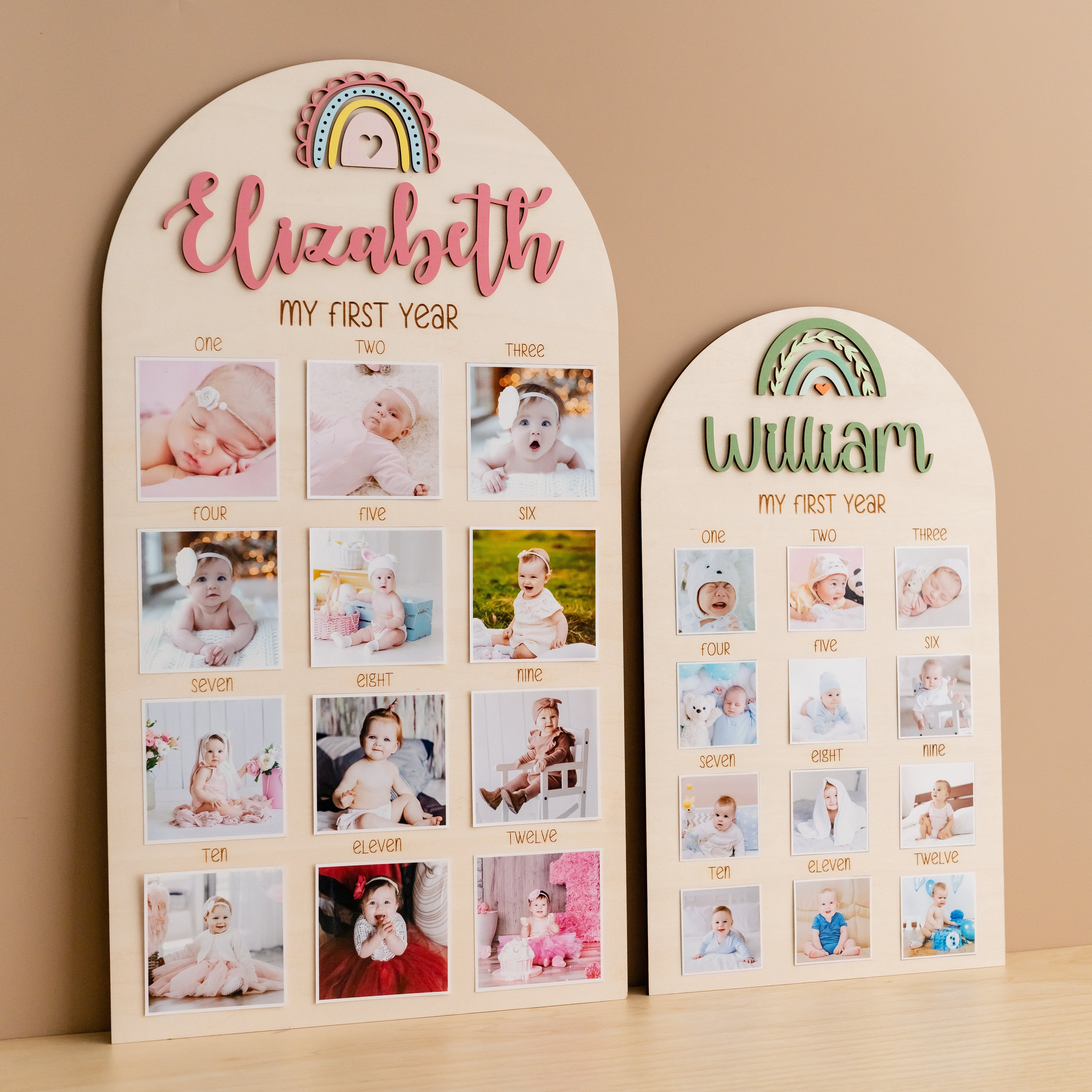 Personalized First Year Photo Board Natural Wood for Nursery J47