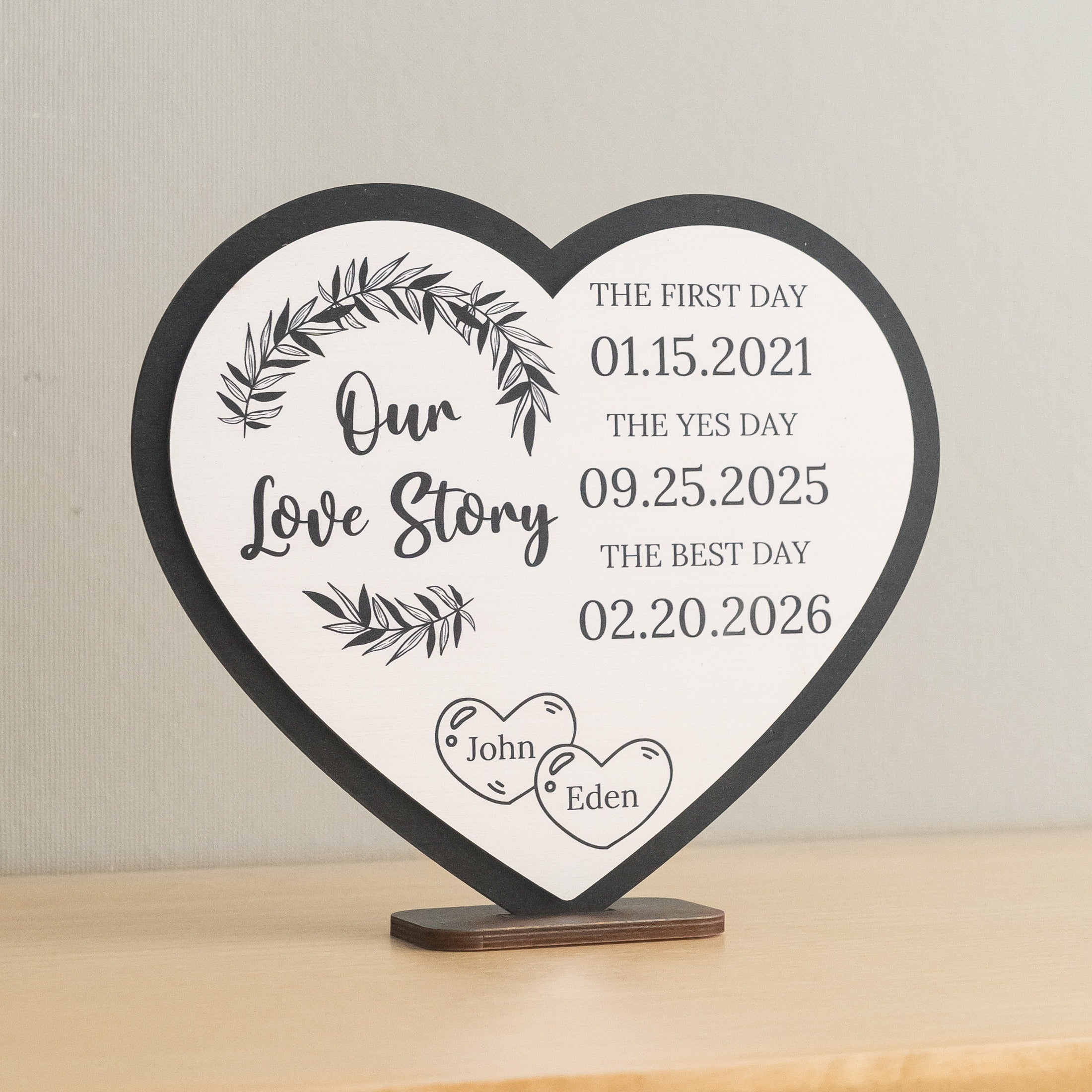 Personalized Love Story Heart Wood Sign Romantic Anniversary Gift D97