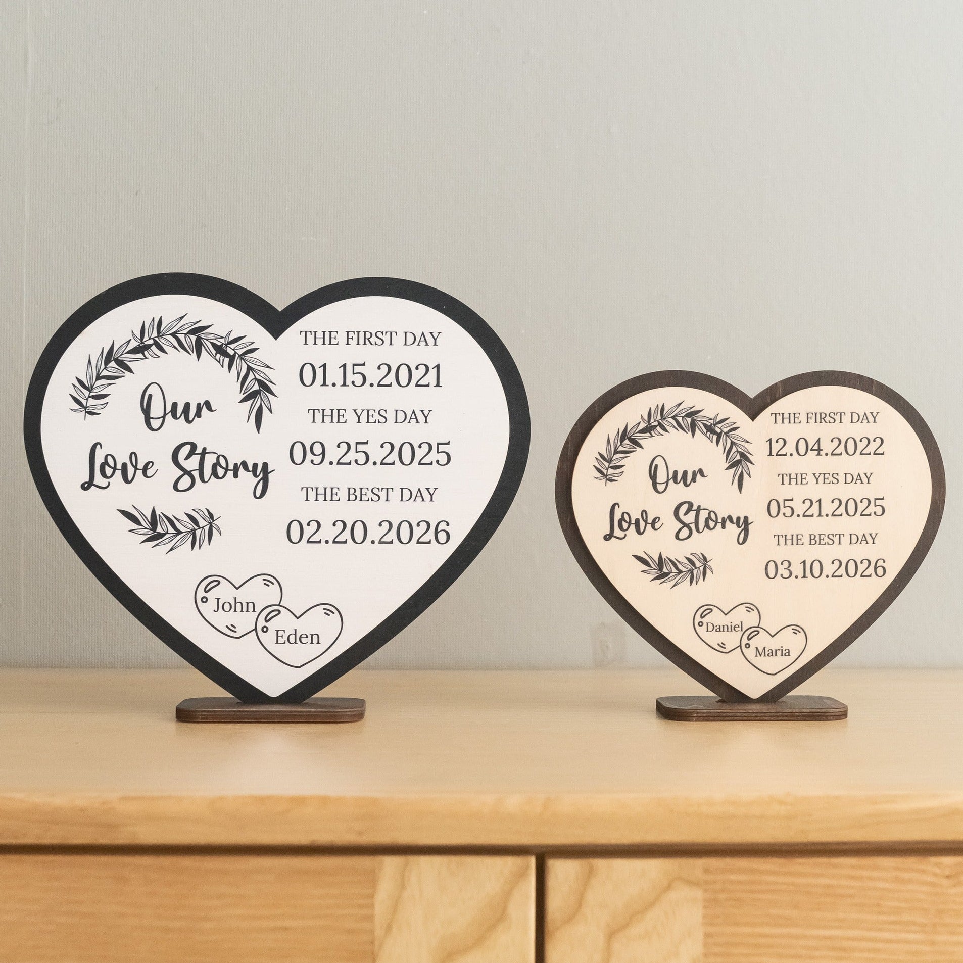 Personalized Love Story Heart Wood Sign Romantic Anniversary Gift D97