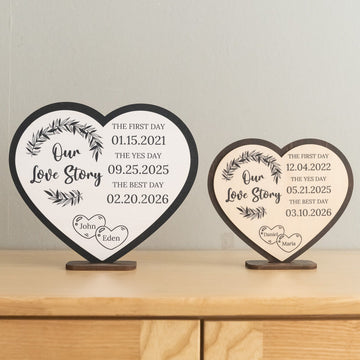 Personalized Love Story Heart Wood Sign Romantic Anniversary Gift D97